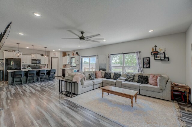 17690 Clayton Ave E, Vermillion Twp, MN 55068 - living room with a ceiling fan, light wood-style floors, and recessed lighting