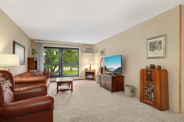 3461 Kent St Unit 1104, Shoreview, MN 55126 - carpeted living room with a wall unit AC and a glass covered fireplace