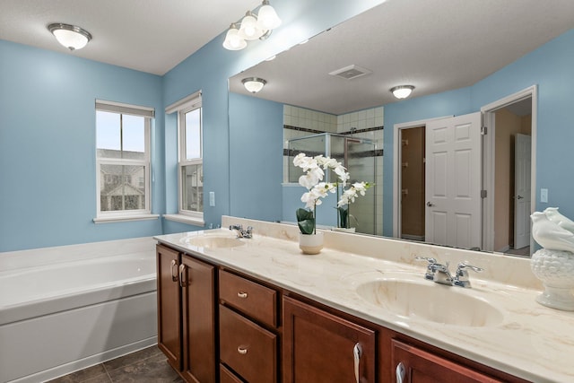 14111 Abercorn Ave, Rosemount, MN 55068 - bathroom with double vanity, a bath, and a shower stall