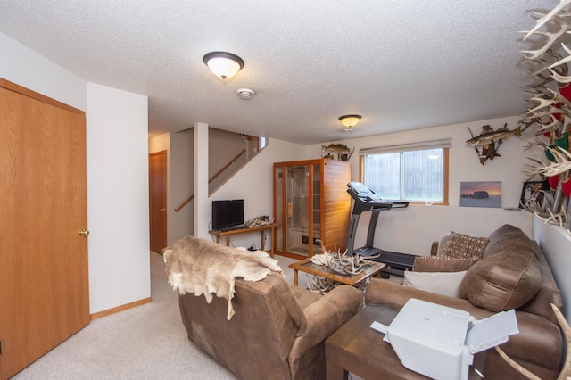 1810 41st Ave S, Moorhead, MN 56560 - carpeted living room with a textured ceiling and stairway