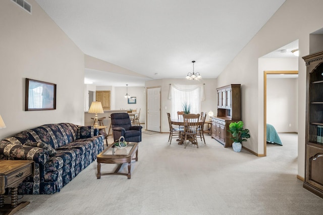 12 3rd St NW, Saint Michael, MN 55376 - living area with a chandelier, vaulted ceiling, and light colored carpet