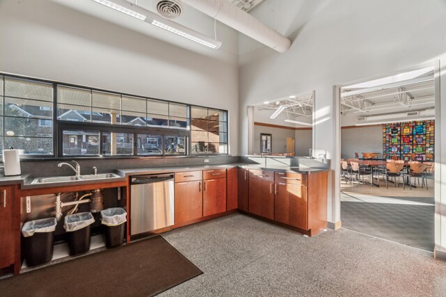 6665 Flycatcher Ln, Apple Valley, MN 55124 - bar area with dishwasher, a sink, and a towering ceiling