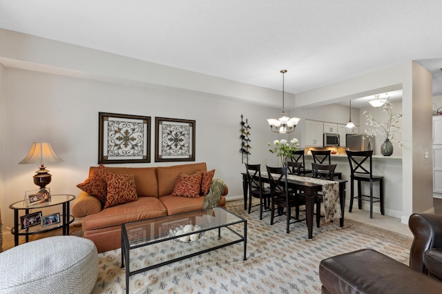 2244 Water Lilly Ln Unit 405, Eagan, MN 55122 - living area featuring a chandelier, light colored carpet, and baseboards
