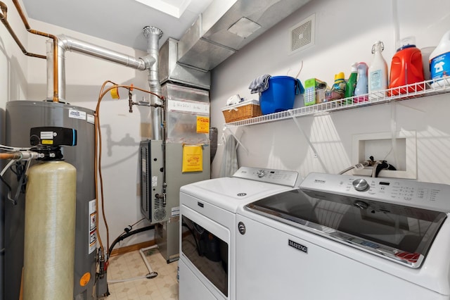 2244 Water Lilly Ln Unit 405, Eagan, MN 55122 - laundry area featuring water heater, washer and clothes dryer, and light flooring