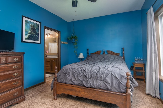 411 Ladd Ln, Osceola, WI 54020 - bedroom with carpet flooring, ensuite bathroom, and ceiling fan