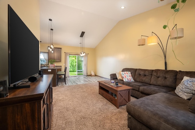 411 Ladd Ln, Osceola, WI 54020 - living room with vaulted ceiling and light carpet