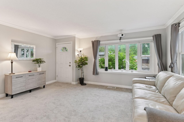 2505 Florida Ave N, Golden Valley, MN 55427 - living area with crown molding, light colored carpet, and baseboards