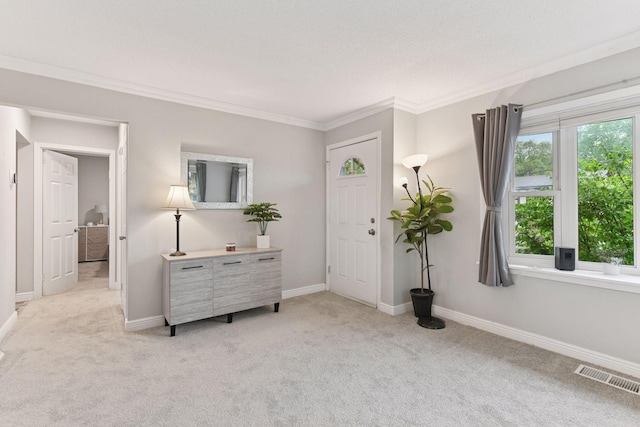 2505 Florida Ave N, Golden Valley, MN 55427 - foyer entrance with light carpet, ornamental molding, and baseboards