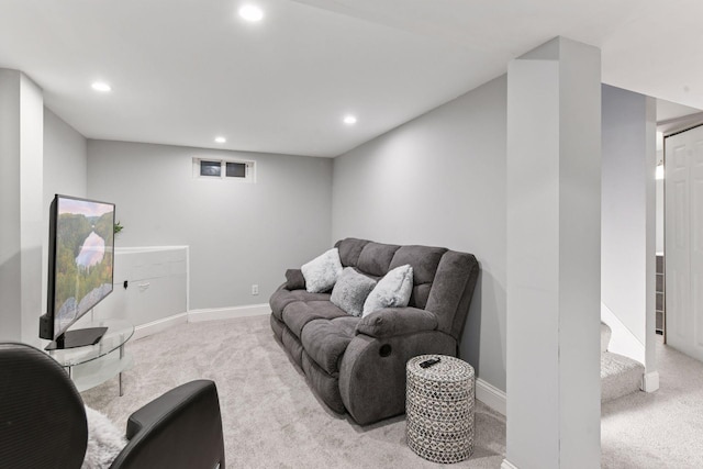 2505 Florida Ave N, Golden Valley, MN 55427 - living room featuring carpet floors, recessed lighting, baseboards, and stairs