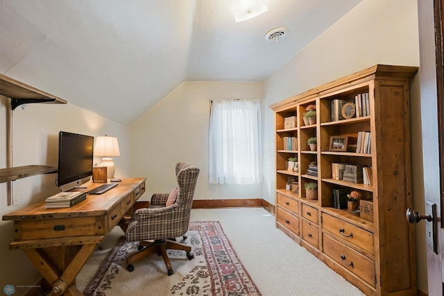 8416 141st Ave SE, Milnor, ND 58060 - carpeted office featuring lofted ceiling and baseboards