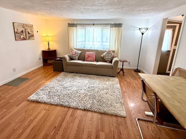 4231 Teal Ln NE, Bemidji, MN 56601 - living room featuring a textured ceiling, wood finished floors, and baseboards