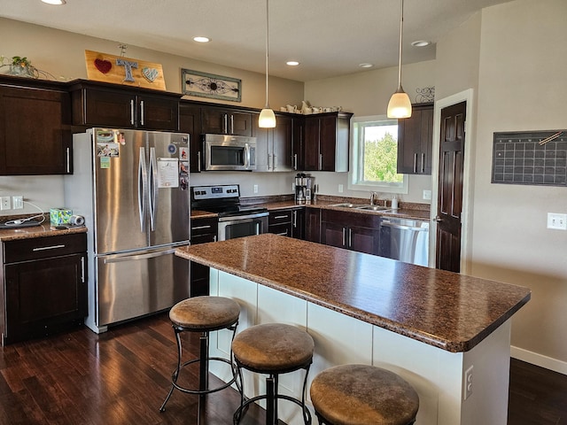 29506 435th Ave, Ottertail, MN 56571 - kitchen with stainless steel appliances, dark wood-type flooring, a sink, dark brown cabinets, and recessed lighting