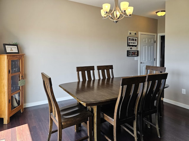 29506 435th Ave, Ottertail, MN 56571 - dining space with a chandelier, dark wood-style floors, and baseboards