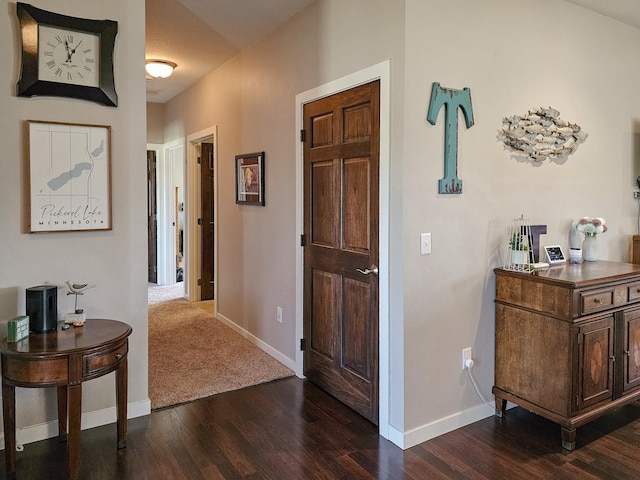 29506 435th Ave, Ottertail, MN 56571 - hallway featuring dark wood-type flooring and baseboards
