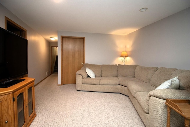 15229 Cobalt St NW, Ramsey, MN 55303 - living room featuring light carpet and stairway