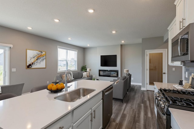 10300 187th Ave NW, Elk River, MN 55330 - kitchen with a sink, stainless steel appliances, dark wood-style floors, light countertops, and recessed lighting