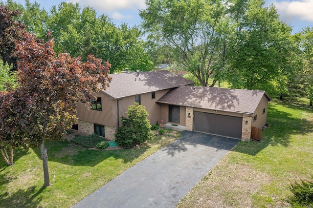 4781 Zealand Ave N, New Hope, MN 55428 - view of front of home featuring brick siding, an attached garage, driveway, a front lawn, and a shingled roof
