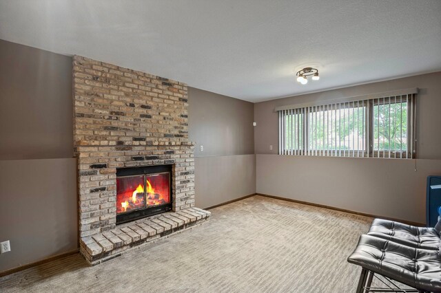 4781 Zealand Ave N, New Hope, MN 55428 - unfurnished living room with a brick fireplace and carpet floors