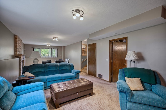 4781 Zealand Ave N, New Hope, MN 55428 - living area featuring light colored carpet and stairway