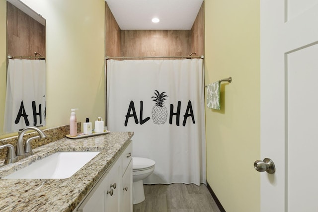 134 9th Ave NE, Isanti, MN 55040 - bathroom with toilet, vanity, and a shower with shower curtain