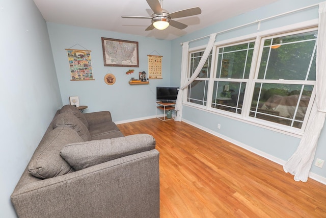 1423 Cedar St, Alexandria, MN 56308 - living room with wood finished floors, ceiling fan, and baseboards