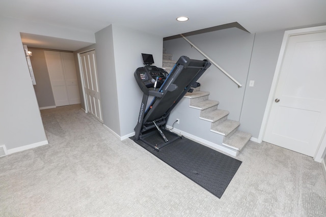1423 Cedar St, Alexandria, MN 56308 - exercise area featuring carpet flooring, baseboards, and recessed lighting