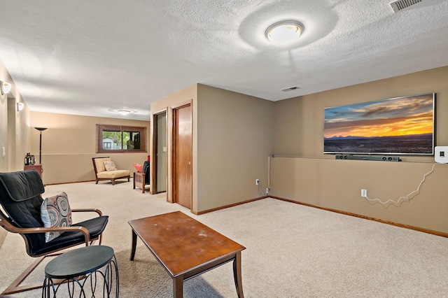 8474 Sunnyside Rd, Mounds View, MN 55112 - living area with carpet flooring, a textured ceiling, and baseboards