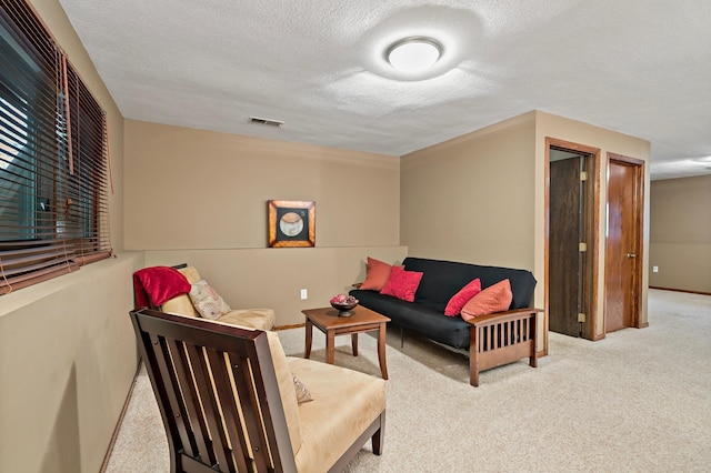 8474 Sunnyside Rd, Mounds View, MN 55112 - living room with a textured ceiling, carpet flooring, and baseboards