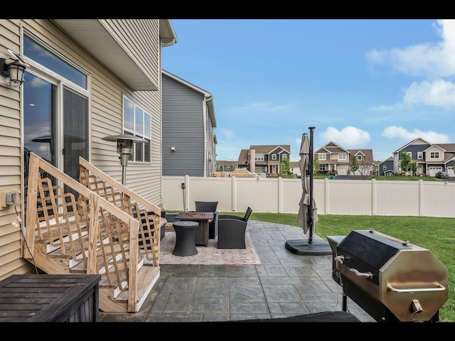 1750 Astoria Dr, Shakopee, MN 55379 - view of patio with an outdoor fire pit and a residential view