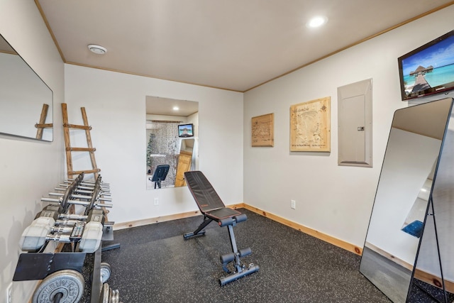 13543 Athena Way, Rosemount, MN 55068 - workout room featuring electric panel, recessed lighting, and baseboards