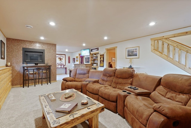 13543 Athena Way, Rosemount, MN 55068 - living area featuring carpet flooring, recessed lighting, and stairs