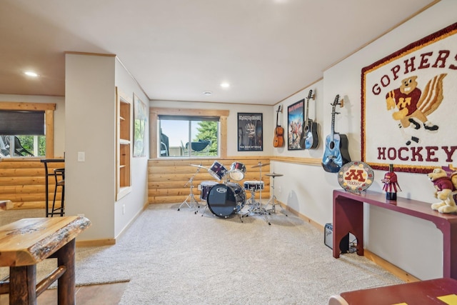 13543 Athena Way, Rosemount, MN 55068 - living area featuring carpet flooring, log walls, plenty of natural light, recessed lighting, and baseboards