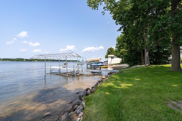 13914 Elmer Hanson Dr SE, Woodside Twp, MN 56736 - dock featuring a water view, a lawn, and boat lift