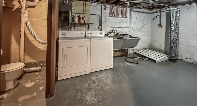 938 Selby Ave, Saint Paul Park, MN 55071 - unfinished below grade area featuring separate washer and dryer, electric panel, and a sink
