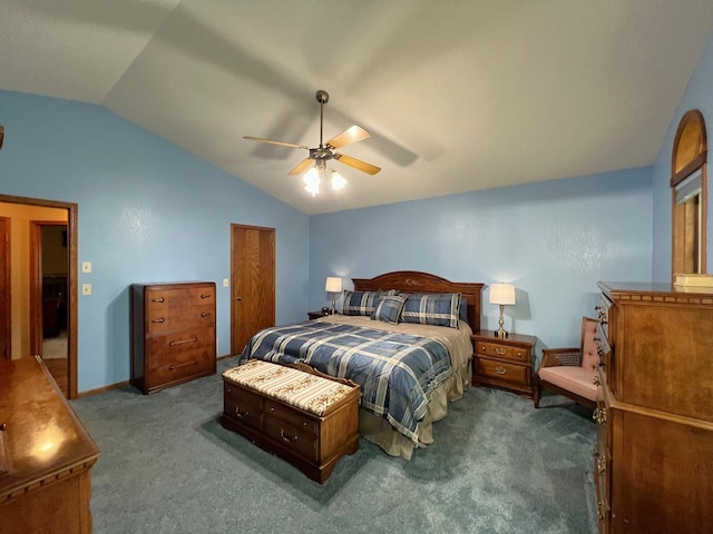 1715 Hansen Dr SW, Willmar, MN 56201 - carpeted bedroom with vaulted ceiling, ceiling fan, and a closet