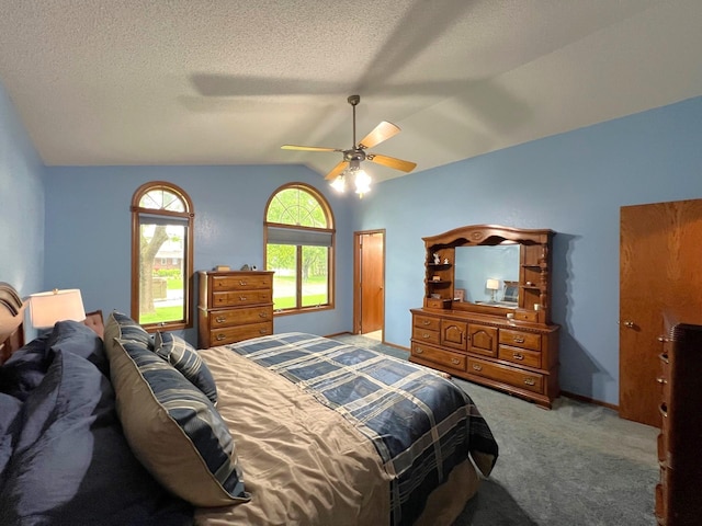 1715 Hansen Dr SW, Willmar, MN 56201 - carpeted bedroom featuring lofted ceiling, ceiling fan, and a textured ceiling