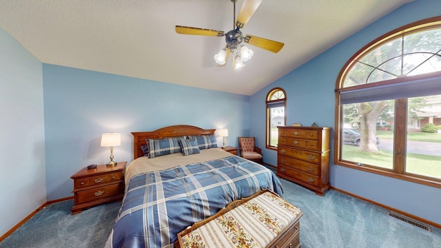 1715 Hansen Dr SW, Willmar, MN 56201 - bedroom featuring carpet floors, vaulted ceiling, and a ceiling fan