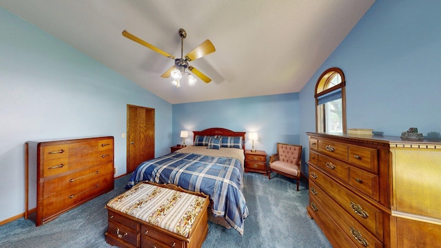 1715 Hansen Dr SW, Willmar, MN 56201 - bedroom featuring dark colored carpet, lofted ceiling, and ceiling fan