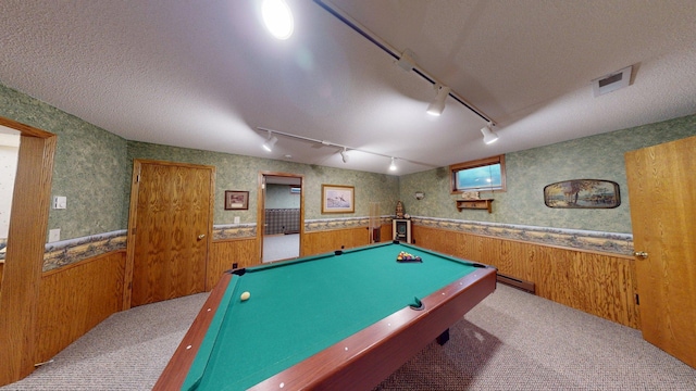 1715 Hansen Dr SW, Willmar, MN 56201 - recreation room with wainscoting, billiards table, carpet flooring, wooden walls, and baseboard heating