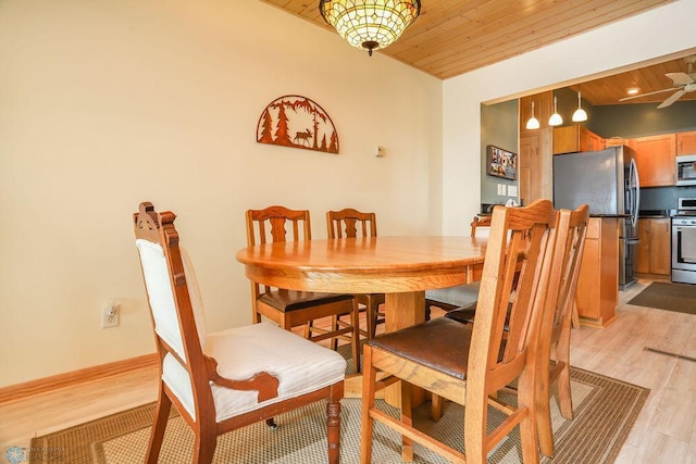 38682 Walker Lake Dr, Amor Twp, MN 56576 - dining area featuring wood ceiling and light wood-type flooring