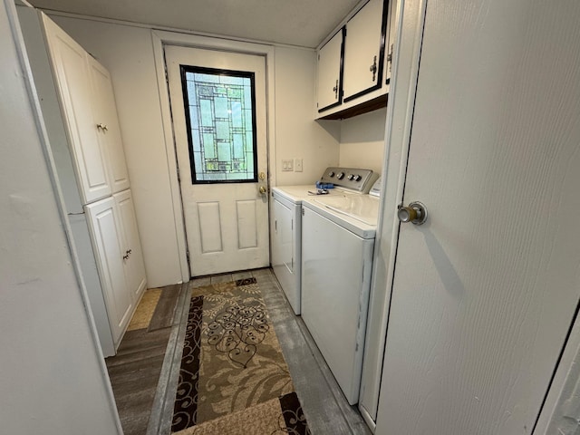 57230 351st St, Grove City, MN 56243 - laundry room featuring cabinet space, washer and clothes dryer, and wood finished floors