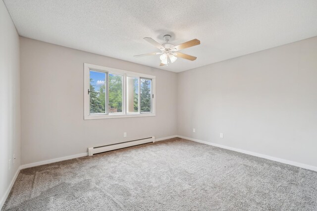 4351 Parklawn Ave Unit 105E, Edina, MN 55435 - carpeted empty room with a baseboard heating unit, ceiling fan, baseboards, and a textured ceiling