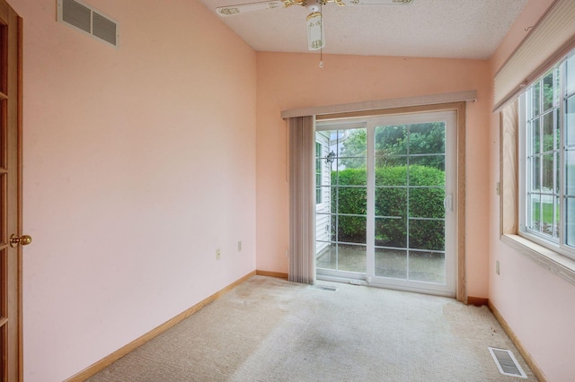 8733 Baxter Way Unit 47, Inver Grove Heights, MN 55076 - empty room with light colored carpet, plenty of natural light, lofted ceiling, and a ceiling fan