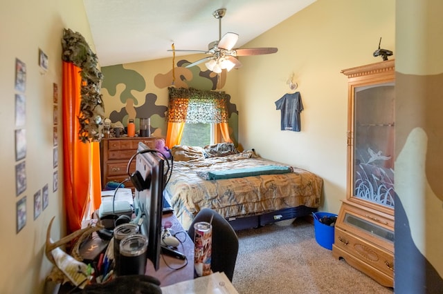 642 4th St, Turtle Lake, WI 54004 - carpeted bedroom featuring lofted ceiling and a ceiling fan