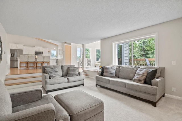 1279 146th Ln NW, Andover, MN 55304 - living room featuring light carpet, baseboards, and a textured ceiling