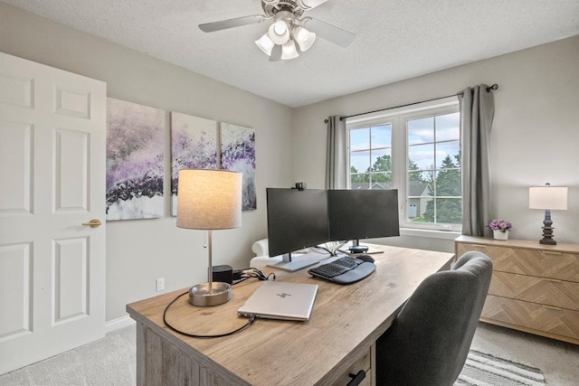 1279 146th Ln NW, Andover, MN 55304 - home office featuring light colored carpet, a ceiling fan, a textured ceiling, and baseboards
