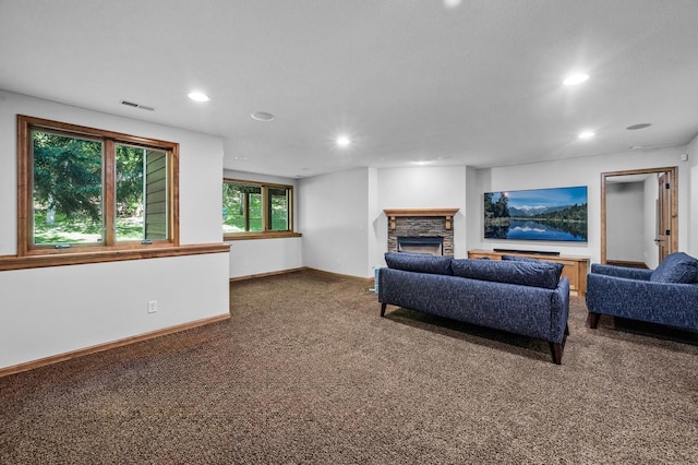 6415 Queensland Ln N, Maple Grove, MN 55311 - carpeted living area featuring recessed lighting, a fireplace, and baseboards