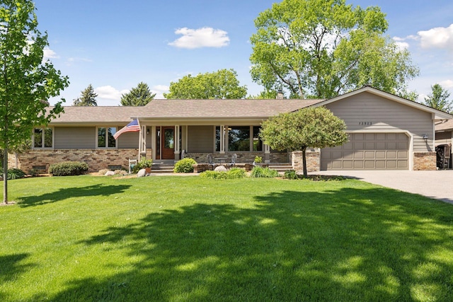 15905 43rd Ave N, Plymouth, MN 55446 - single story home with brick siding, an attached garage, a front yard, driveway, and a porch