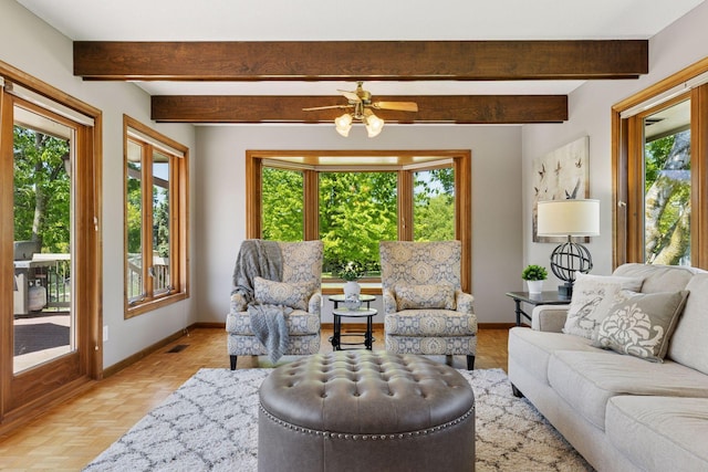 15905 43rd Ave N, Plymouth, MN 55446 - living area featuring baseboards and beam ceiling