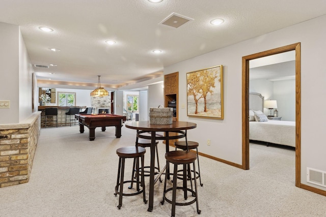 15905 43rd Ave N, Plymouth, MN 55446 - dining room featuring light colored carpet, billiards table, bar area, recessed lighting, and baseboards